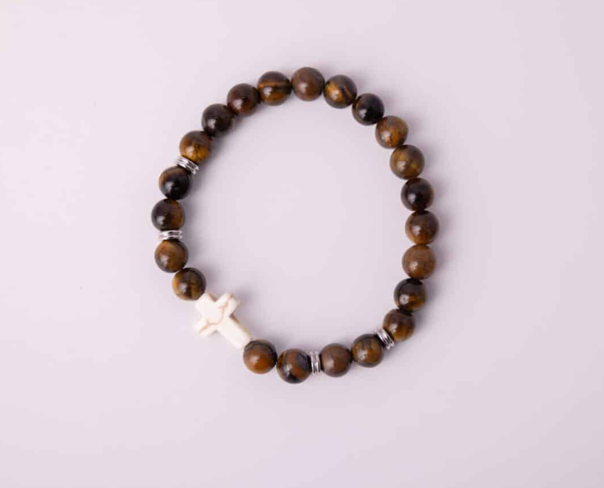 Faith & Strength – Tiger’s Eye Cross Bracelet