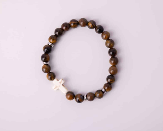 Faith & Strength – Tiger’s Eye Cross Bracelet