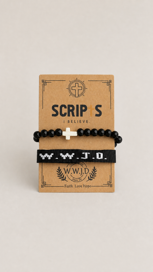 WWJD I Believe Bracelet Set – Christian Cross & Beaded Faith Bracelet