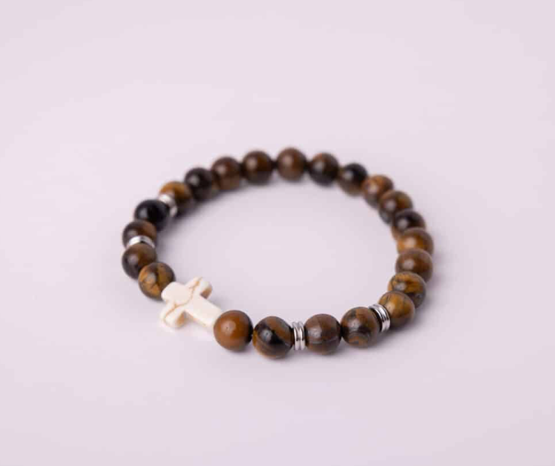 Faith & Strength – Tiger’s Eye Cross Bracelet