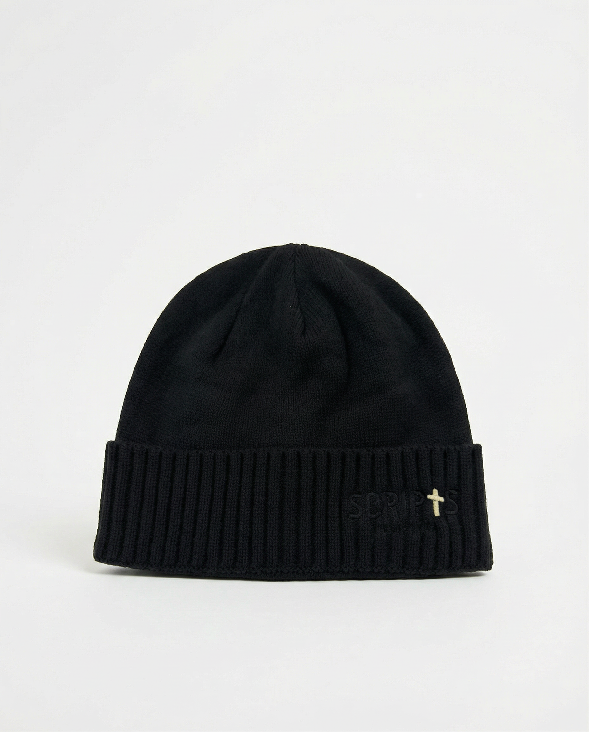 Rib Knit Beanie with Embroidered Cross Logo
