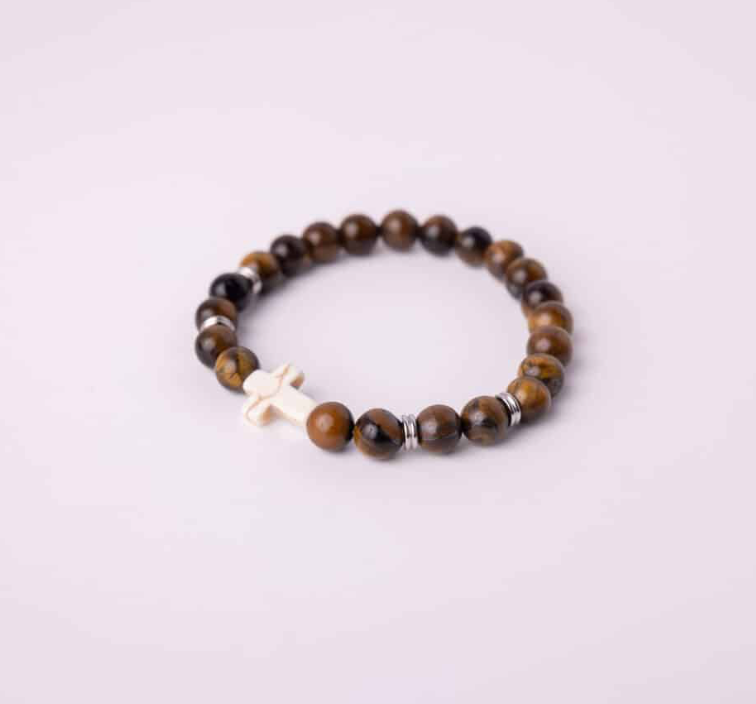 Faith & Strength – Tiger’s Eye Cross Bracelet
